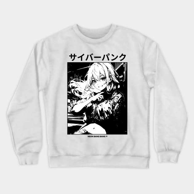 Anime Manga Girl Aesthetic Minimalist Soft Grunge Waifu Japanese Otaku | White Crewneck Sweatshirt by Neon Bang Bang